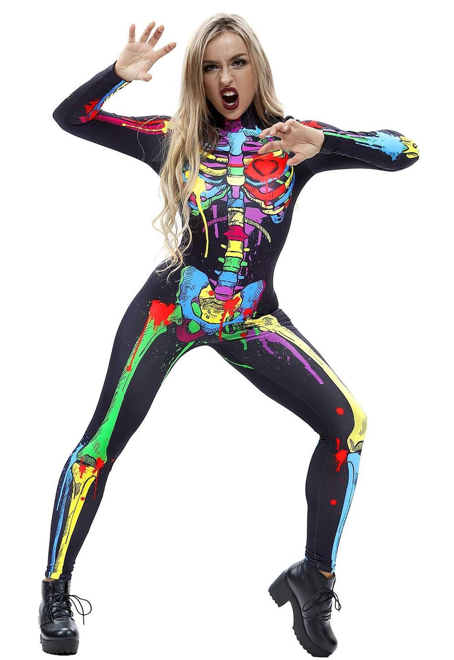 9363 Skeleton Halloween Costume Catsuit Bodysuit Cosplay Jumpsuits BAX014 M